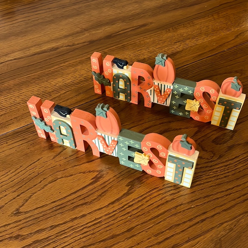 Lot of two, fall decor, wooden HARVEST plaques,